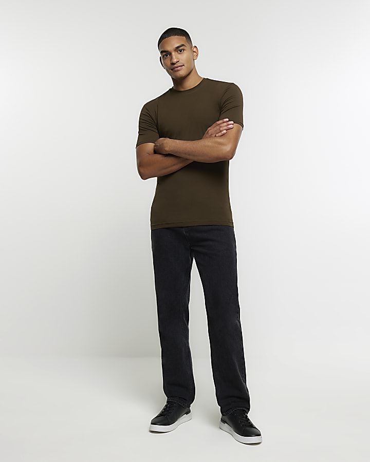 Khaki muscle fit t-shirt