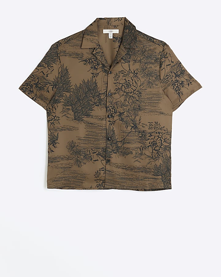 Green regular fit floral shirt