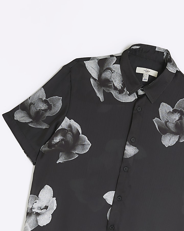 Black regular fit floral shirt