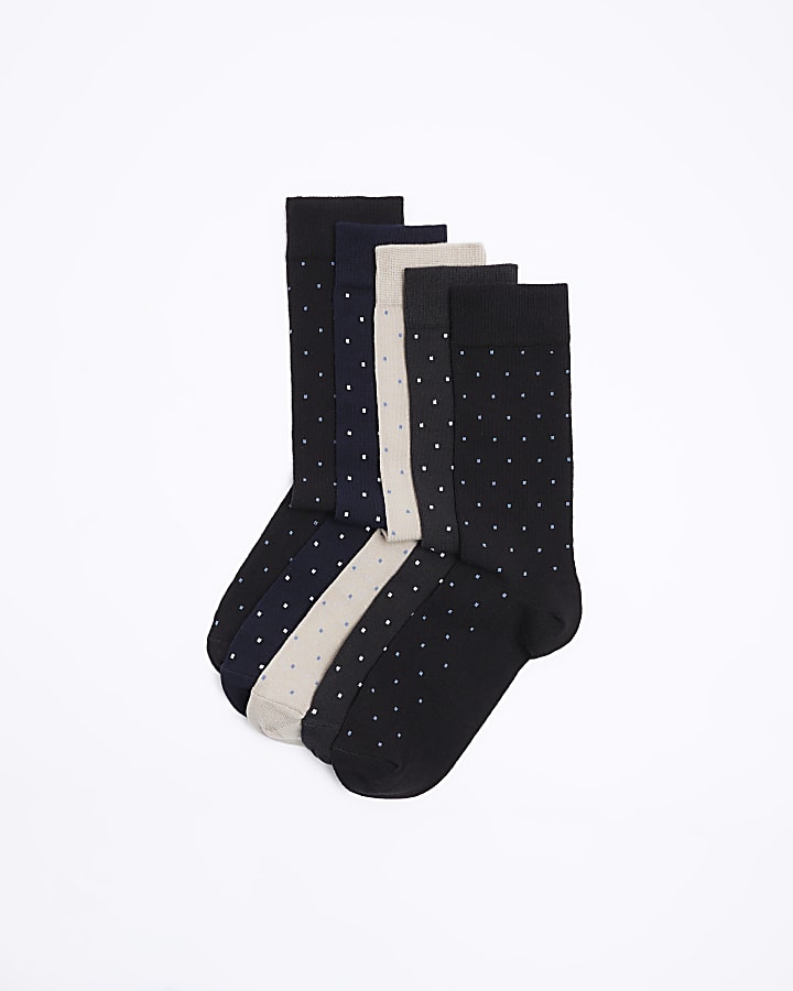 5PK Navy spot ankle socks