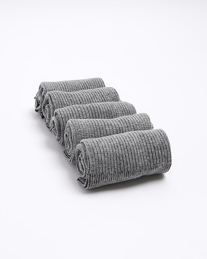 5PK Grey ribbed ankle socks