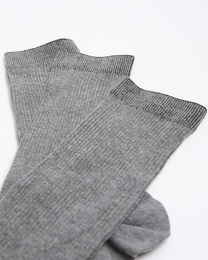 5PK Grey ribbed ankle socks