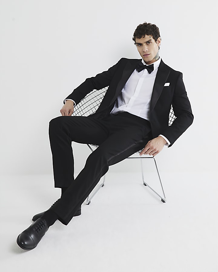 Black Stretch Slim Fit Tuxedo Suit Trousers