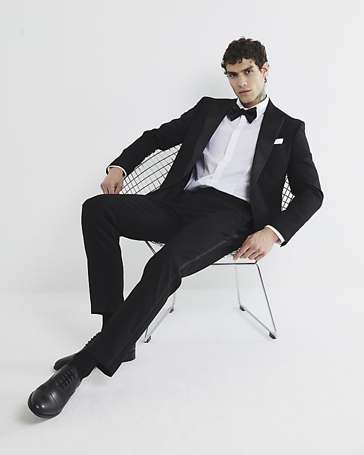 Black slim fit tuxedo trousers