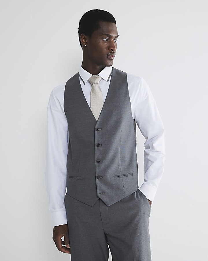 Grey slim fit waistcoat