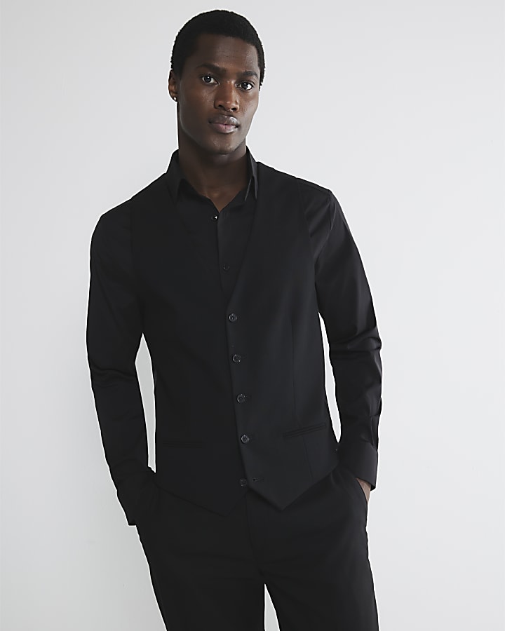 Black slim fit waistcoat