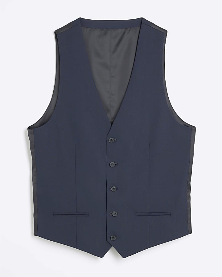 Navy slim fit waistcoat