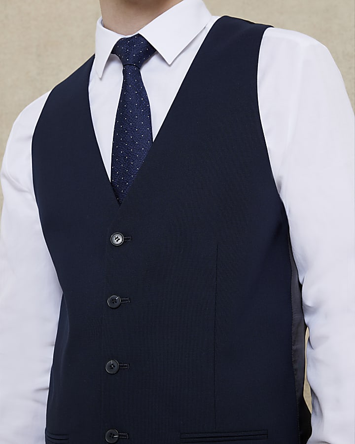 Navy slim fit waistcoat