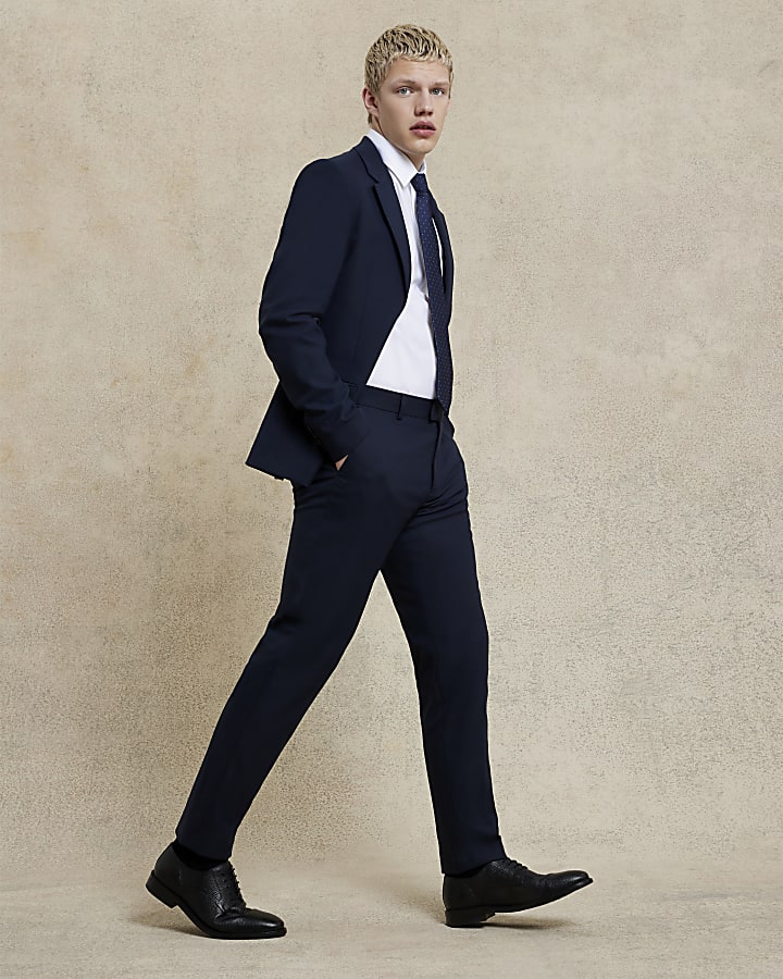 Navy Stretch Slim Fit Suit Trousers
