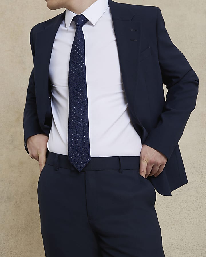 Navy Stretch Slim Fit Suit Trousers