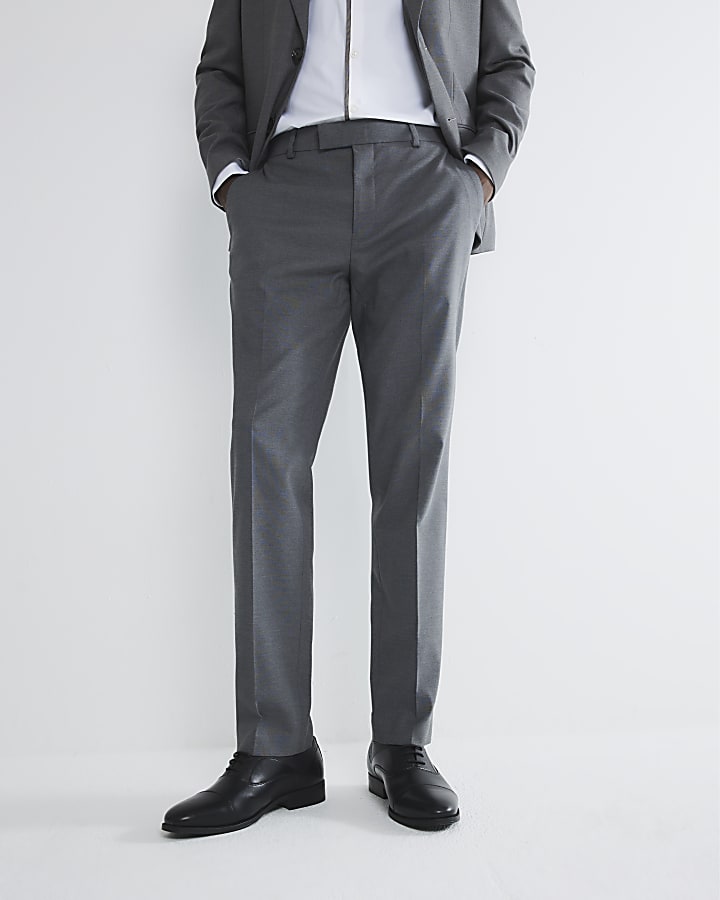 Grey Stretch Slim Fit Suit Trousers