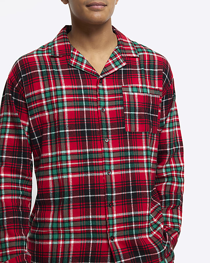 Red regular fit check pyjama shirt