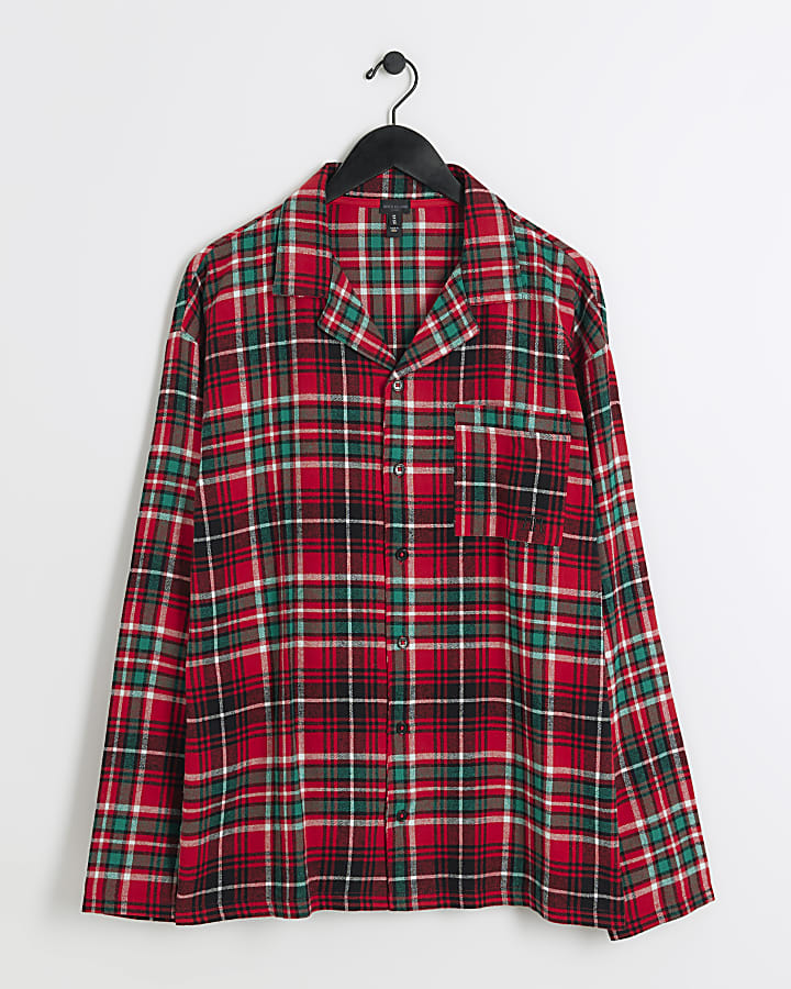 Red regular fit check pyjama shirt