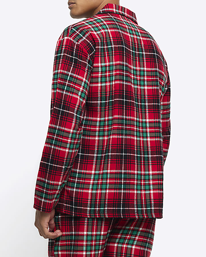 Red regular fit check pyjama shirt