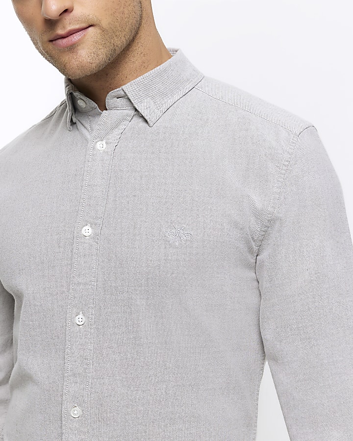 Grey muscle fit stretch oxford smart shirt