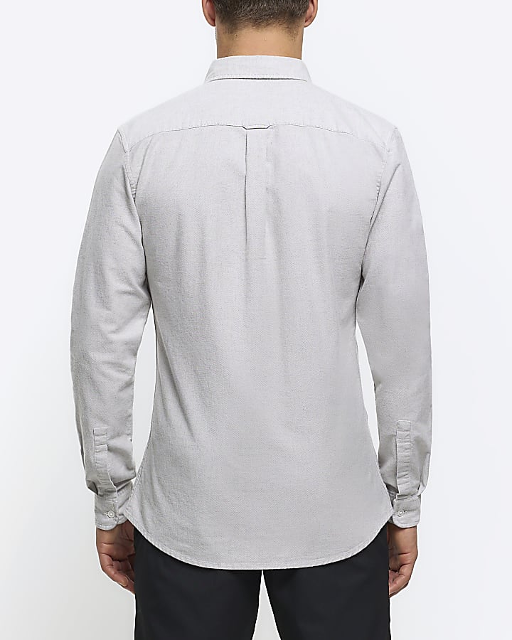 Grey muscle fit stretch oxford smart shirt