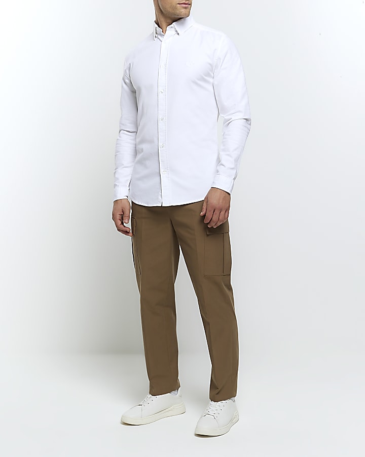 White muscle fit oxford smart shirt