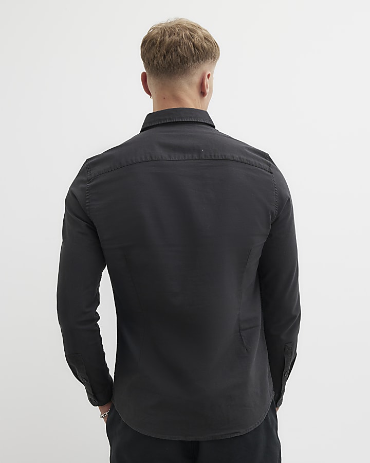 Black Muscle Fit Oxford Smart Shirt