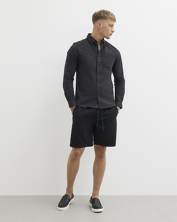 Black Muscle Fit Oxford Smart Shirt