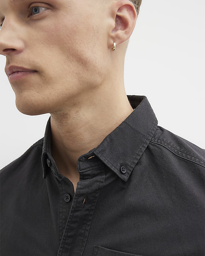 Black Muscle Fit Oxford Smart Shirt