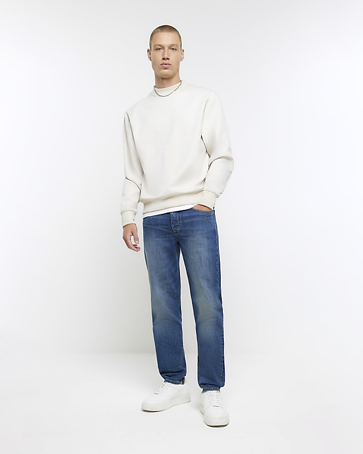 Dark blue slim fit faded jeans