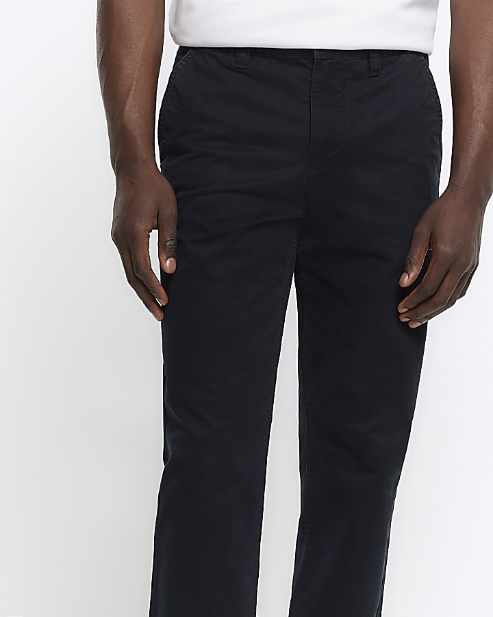 Black slim fit casual chino trousers