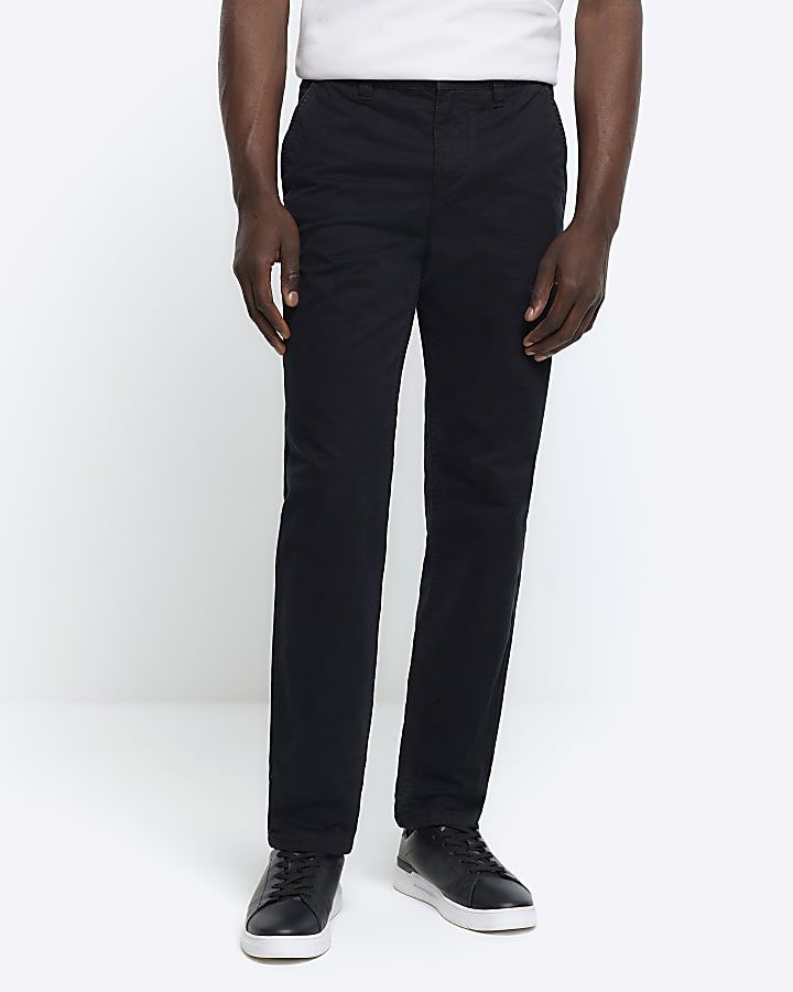 Black slim fit casual chino trousers