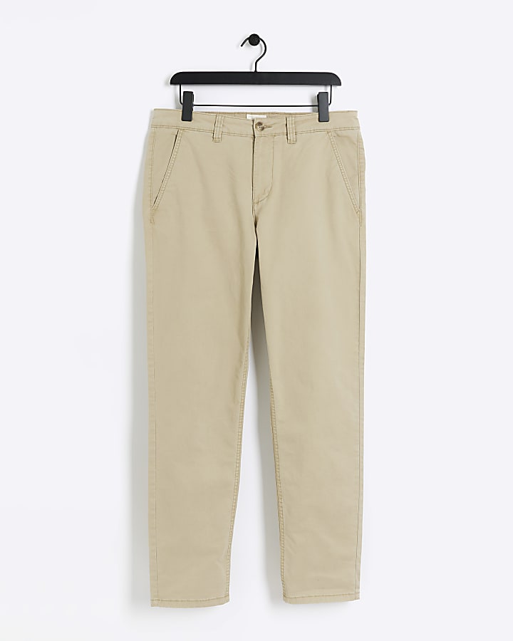 Stone slim fit casual chino trousers