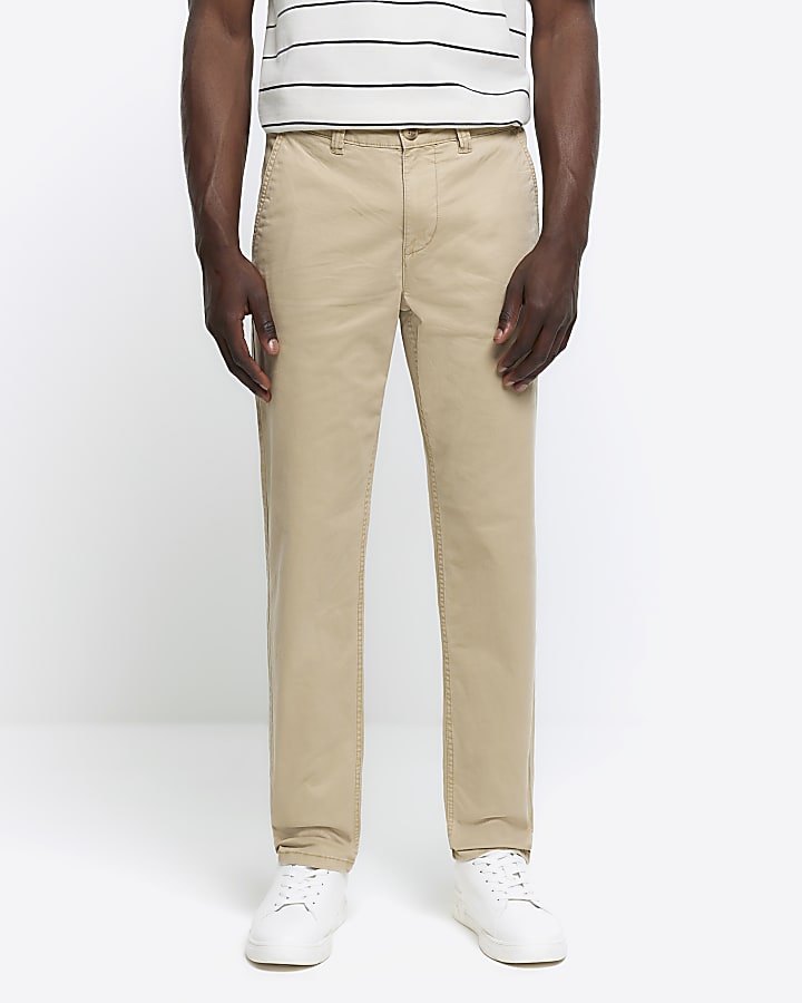 Stone slim fit casual chino trousers