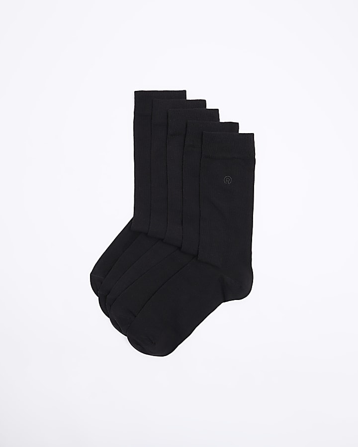 5PK Black embroidered ankle socks