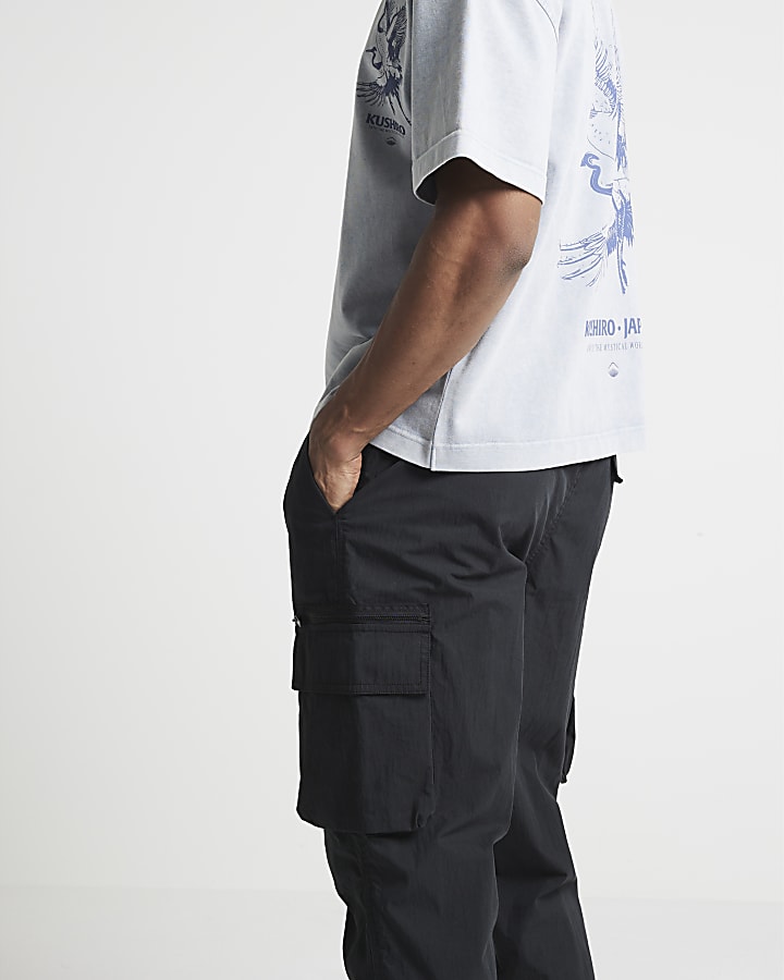 Black regular fit cargo trousers