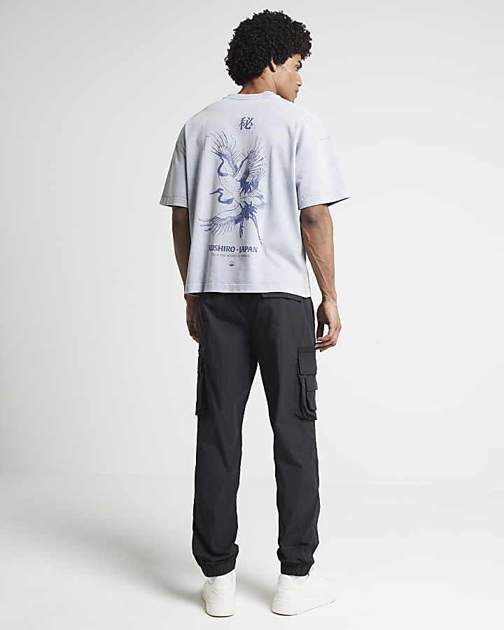 Black regular fit cargo trousers