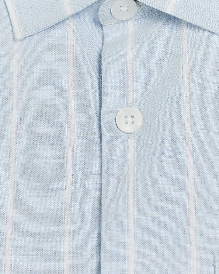 Blue regular fit striped linen blend shirt