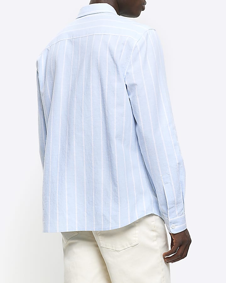 Blue regular fit striped linen blend shirt