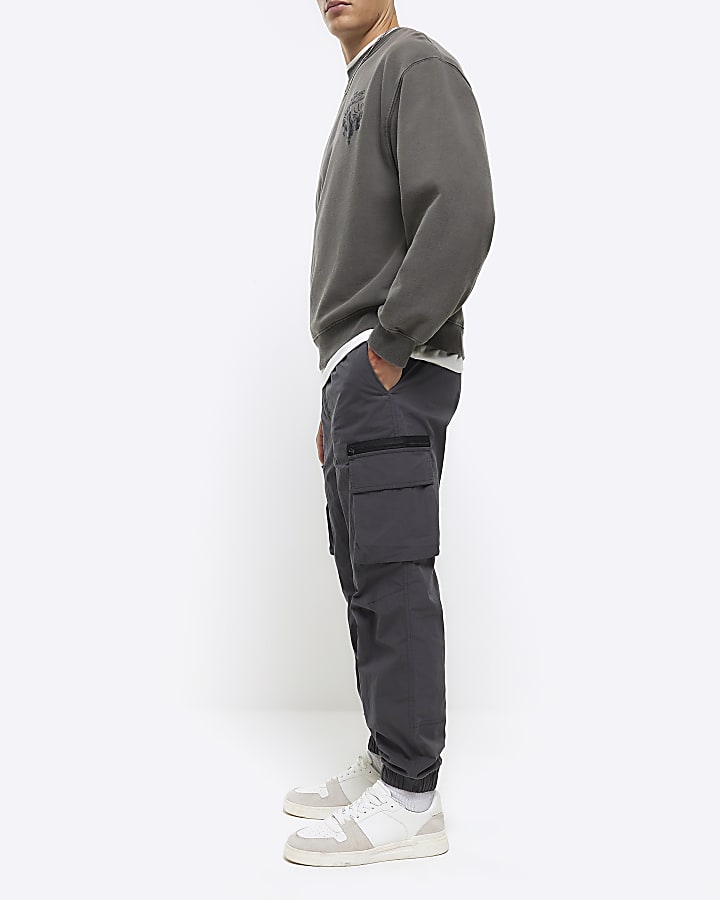 Dark grey regular fit cargo trousers