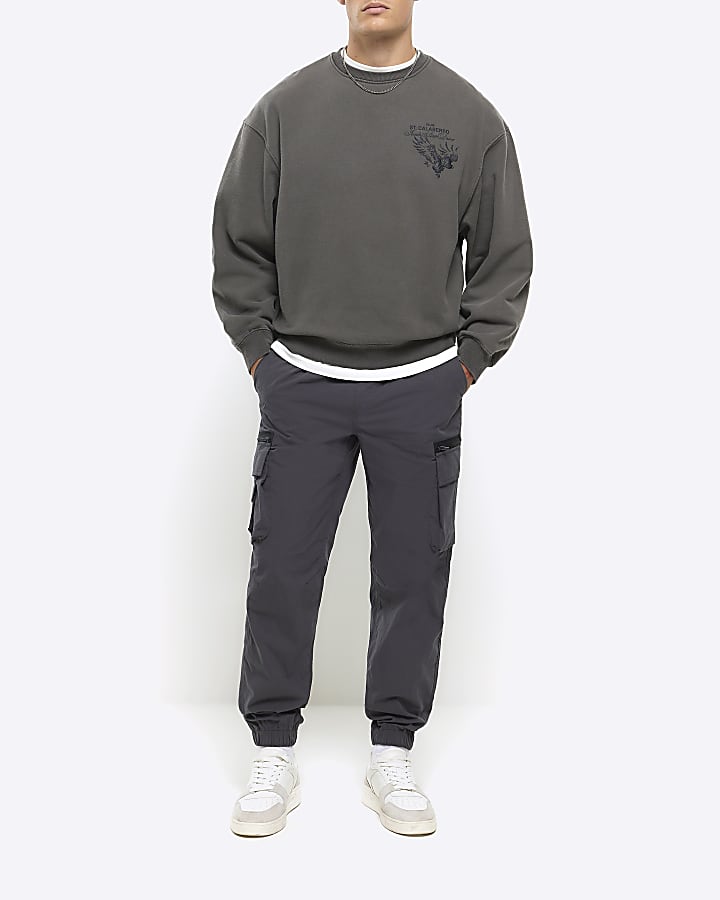 Dark grey regular fit cargo trousers