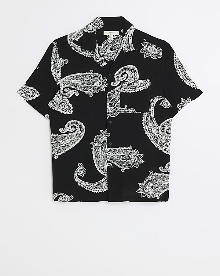 Black regular fit paisley revere shirt
