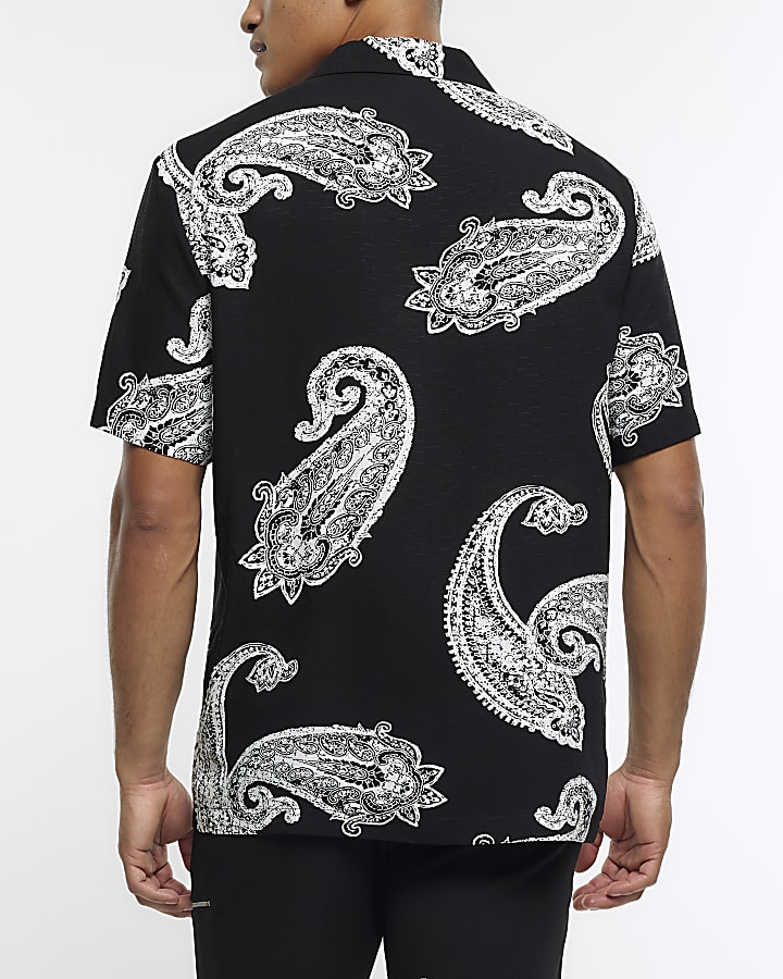 Black regular fit paisley revere shirt