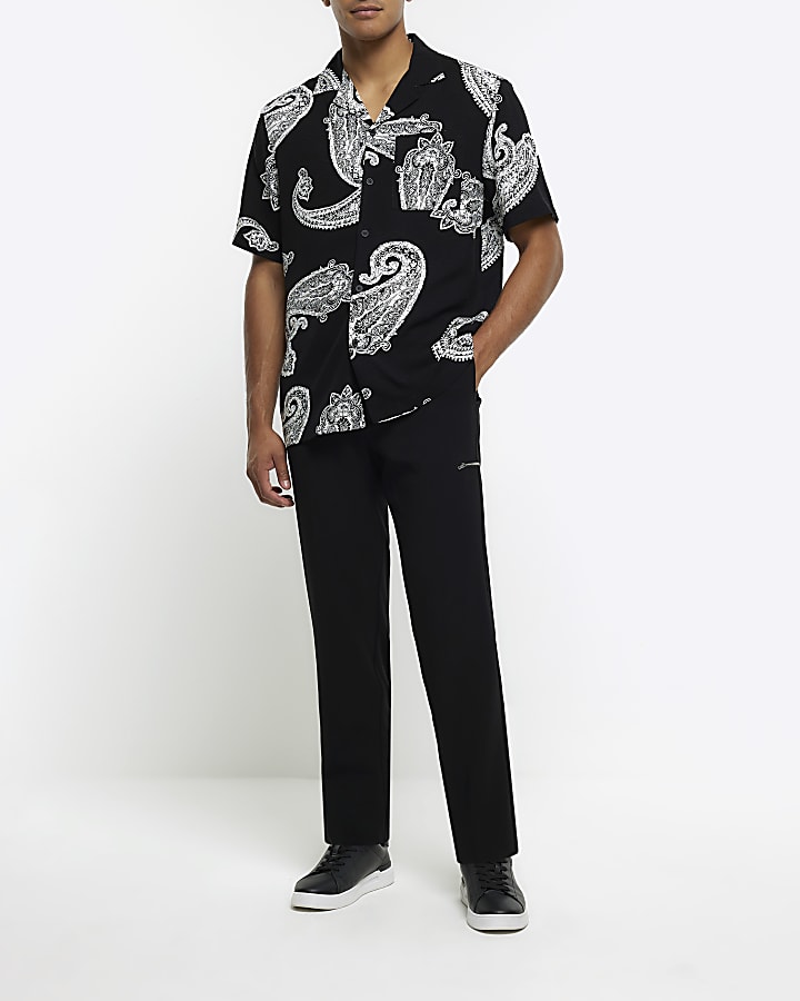 Black regular fit paisley revere shirt