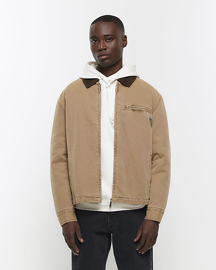 Washed brown regular fit workwear jacket