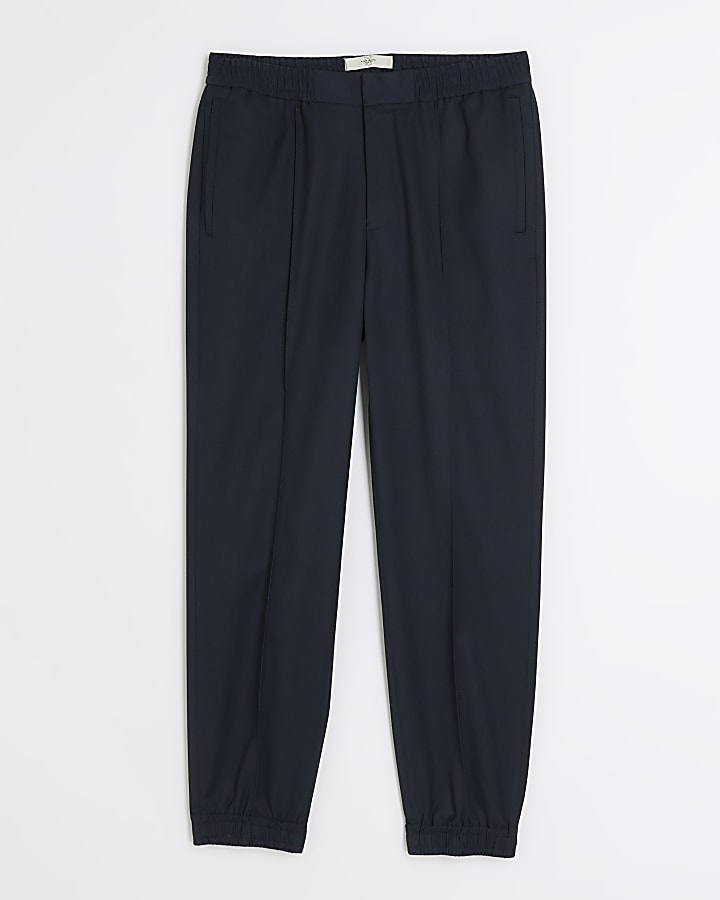 Navy slim fit cuffed smart joggers