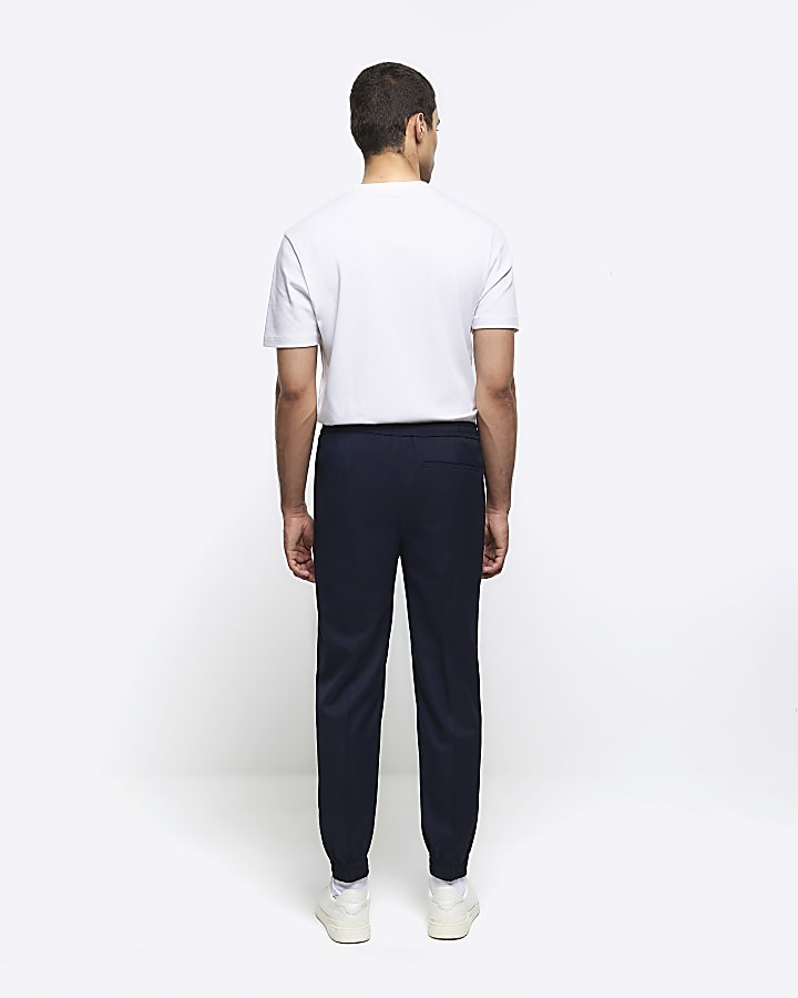 Navy slim fit cuffed smart joggers