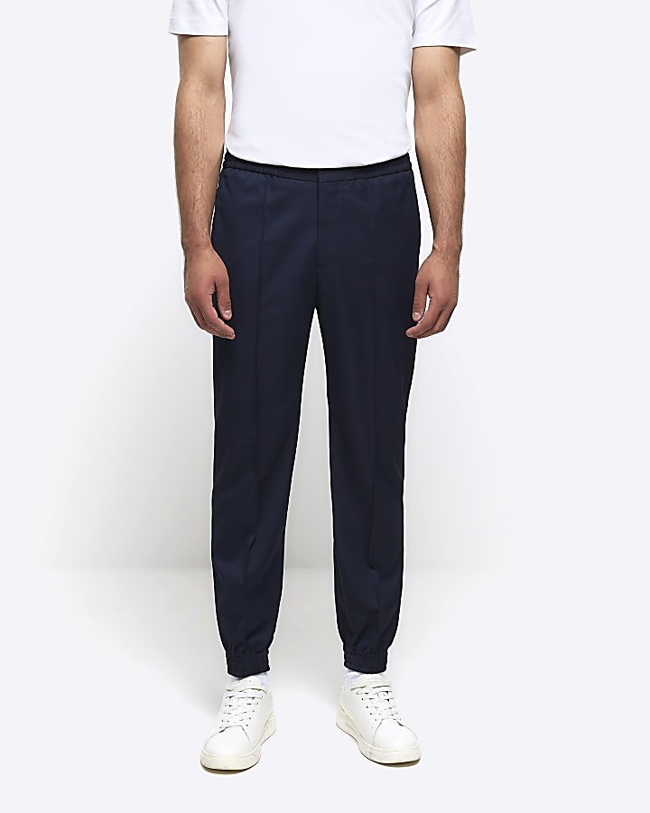 Navy slim fit cuffed smart joggers