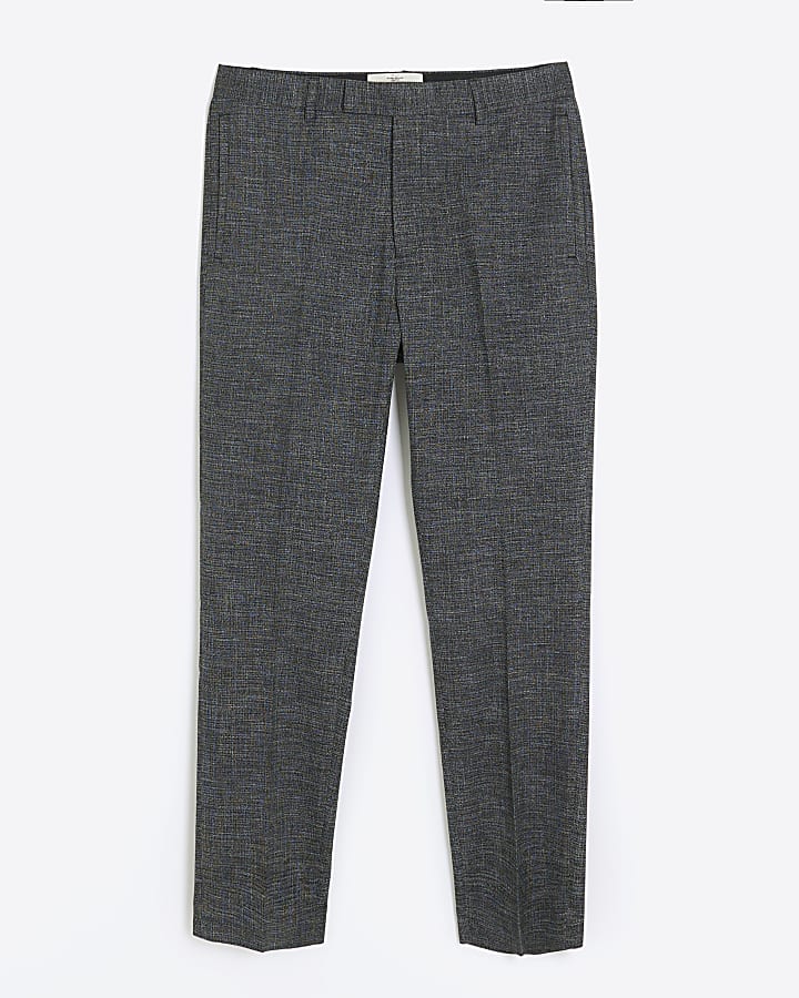 Grey slim fit textured smart trousers