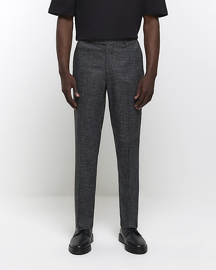 Grey slim fit textured smart trousers