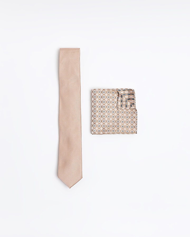 Pink twill geometric tie and Handkerchief set