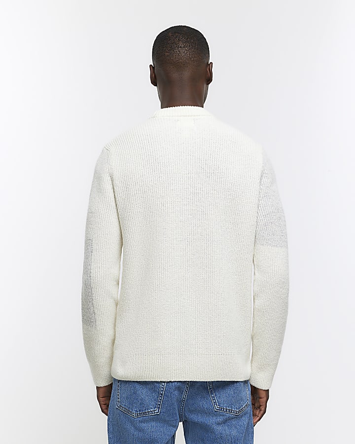 Beige slim fit colour block jumper