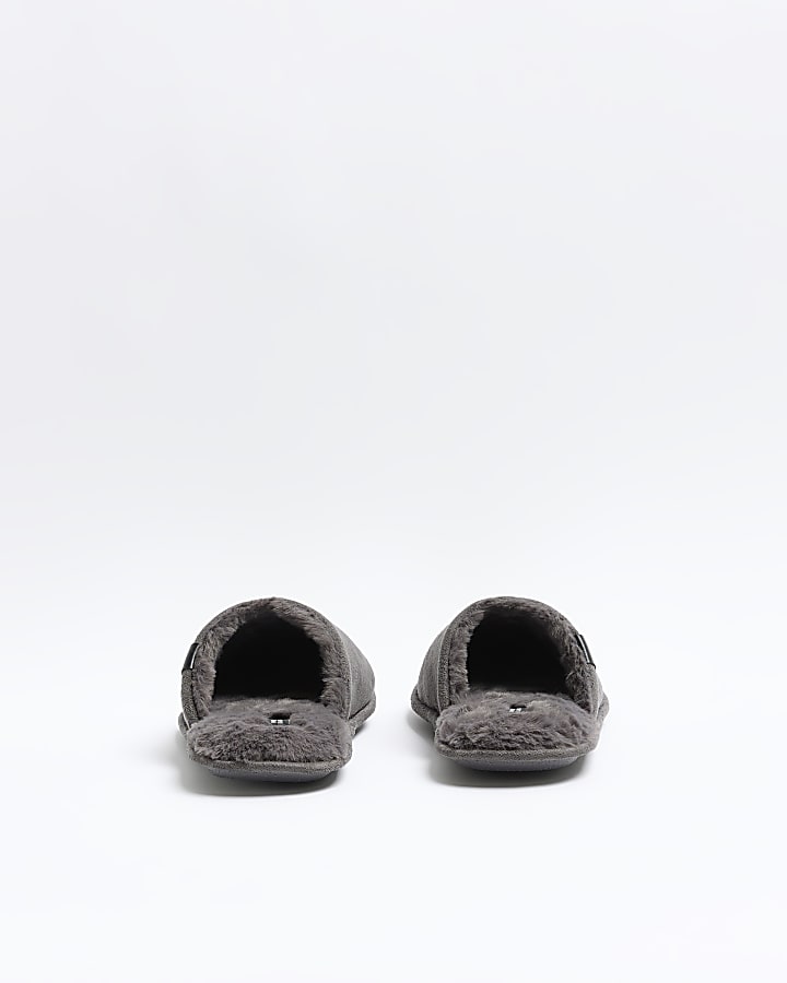 Grey suedette slippers