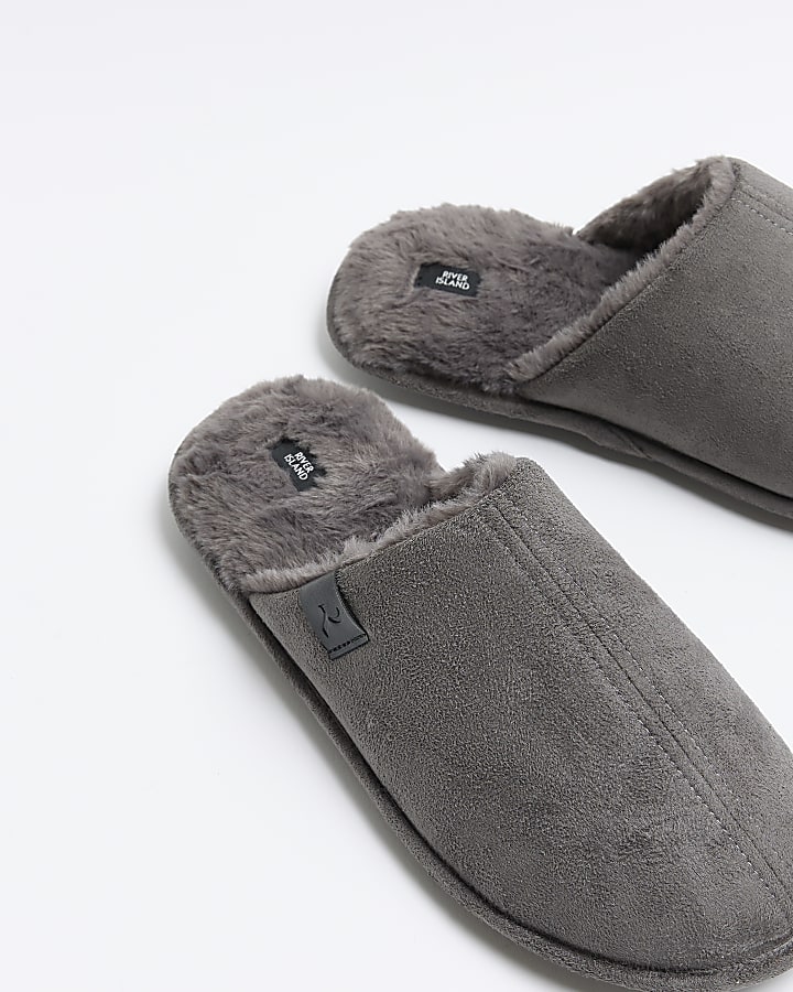 Grey suedette slippers