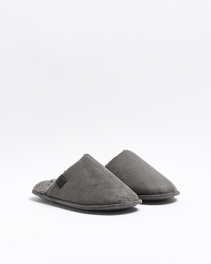 Grey suedette slippers